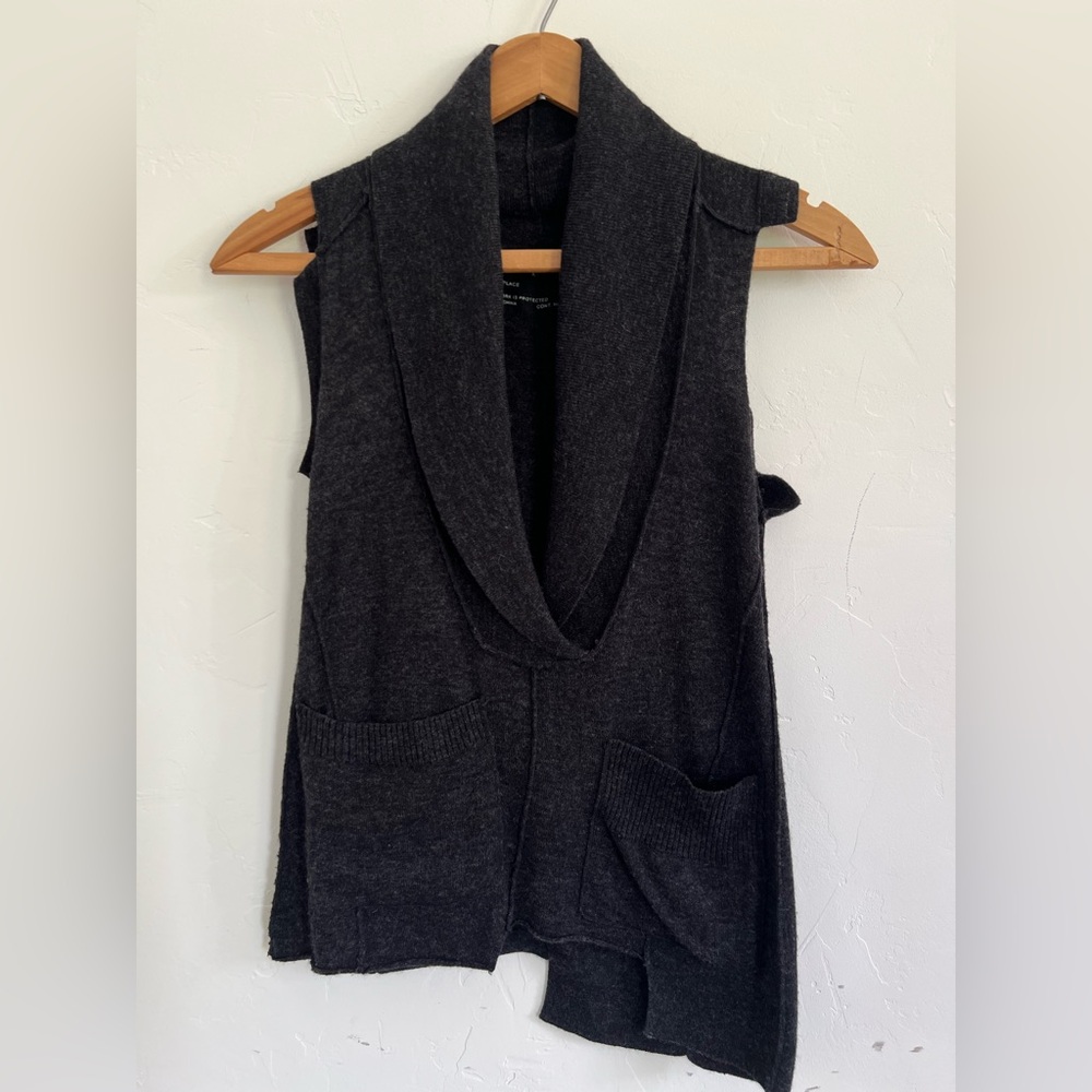 ALLSAINTS Grey Asymmetric Sweater with Shawl Collar Size Medium Wool Cashmere